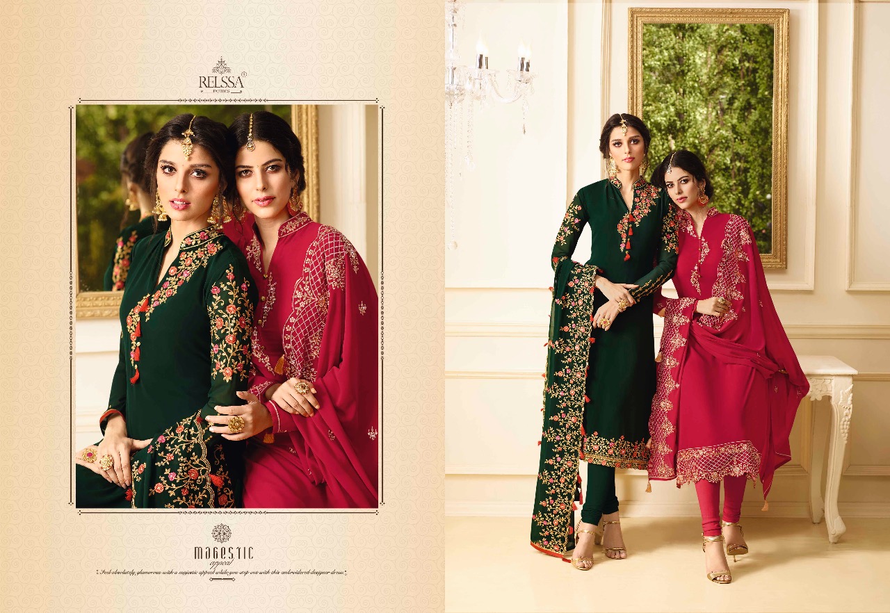 Relssa Fabrics Presents Mable Catalog Wholesale Georgette Embroidered Straight Fit Suits Collection