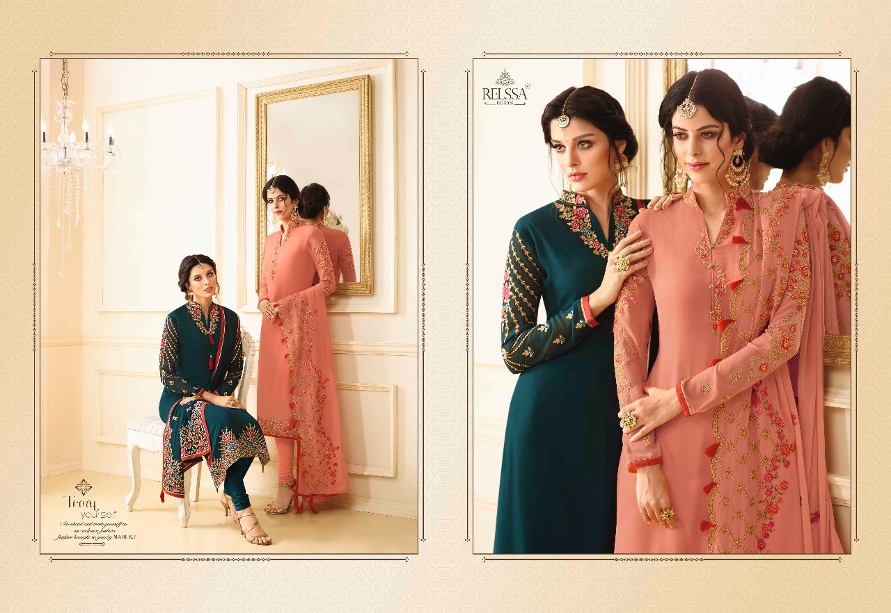 Relssa Fabrics Presents Mable Catalog Wholesale Georgette Embroidered Straight Fit Suits Collection