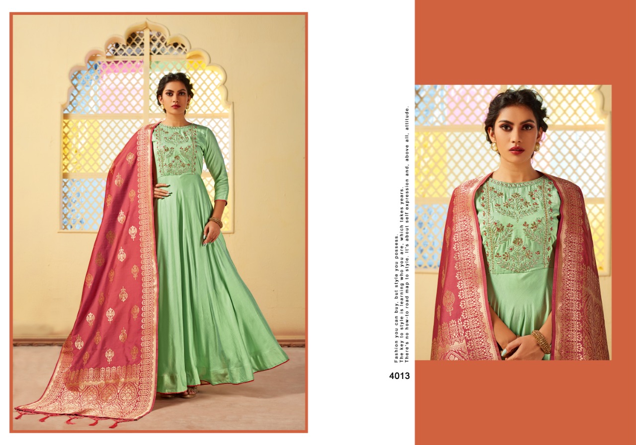 Mrigya Presents Swarna Vol 2 Catalog Viscose Silk Gown With Banarasi Dupatta Collection Wholesale Rate