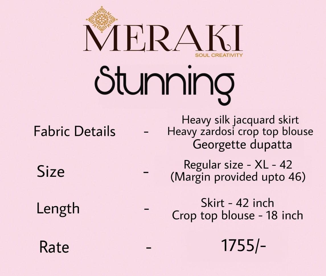 Meraki Launch Stunning Silk Jequard Crop Top Lehenga Collection Wholesale Rate