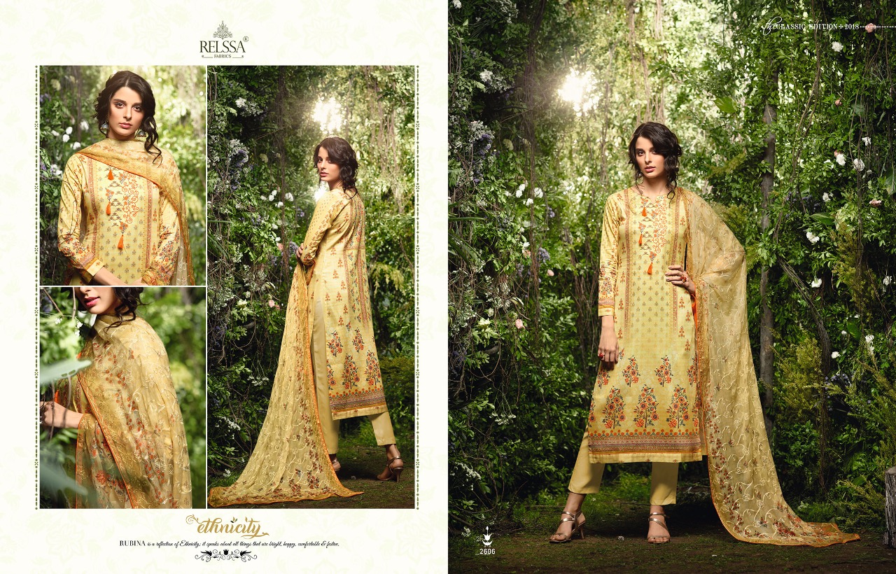 Relssa Fabrics Launch Rubina Vol 2 Pure Cotton Satin Prints With Work Festive Offer Rate