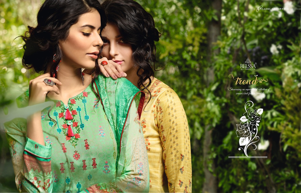 Relssa Fabrics Launch Rubina Vol 2 Pure Cotton Satin Prints With Work Festive Offer Rate