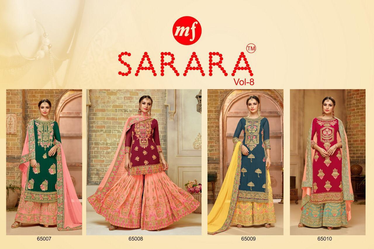 Mf Presents Sarara Vol 8 Party Wear Heavy Embroiderd Plazzo Style Suits Collection In Wholesale Rate
