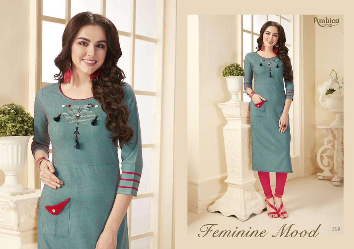 Ambica Fashion Presents Belazo Catalog Cottom Fancy Embroidery Kurtis Collection Wholesale Rate