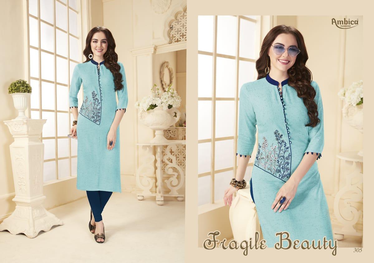 Ambica Fashion Presents Belazo Catalog Cottom Fancy Embroidery Kurtis Collection Wholesale Rate