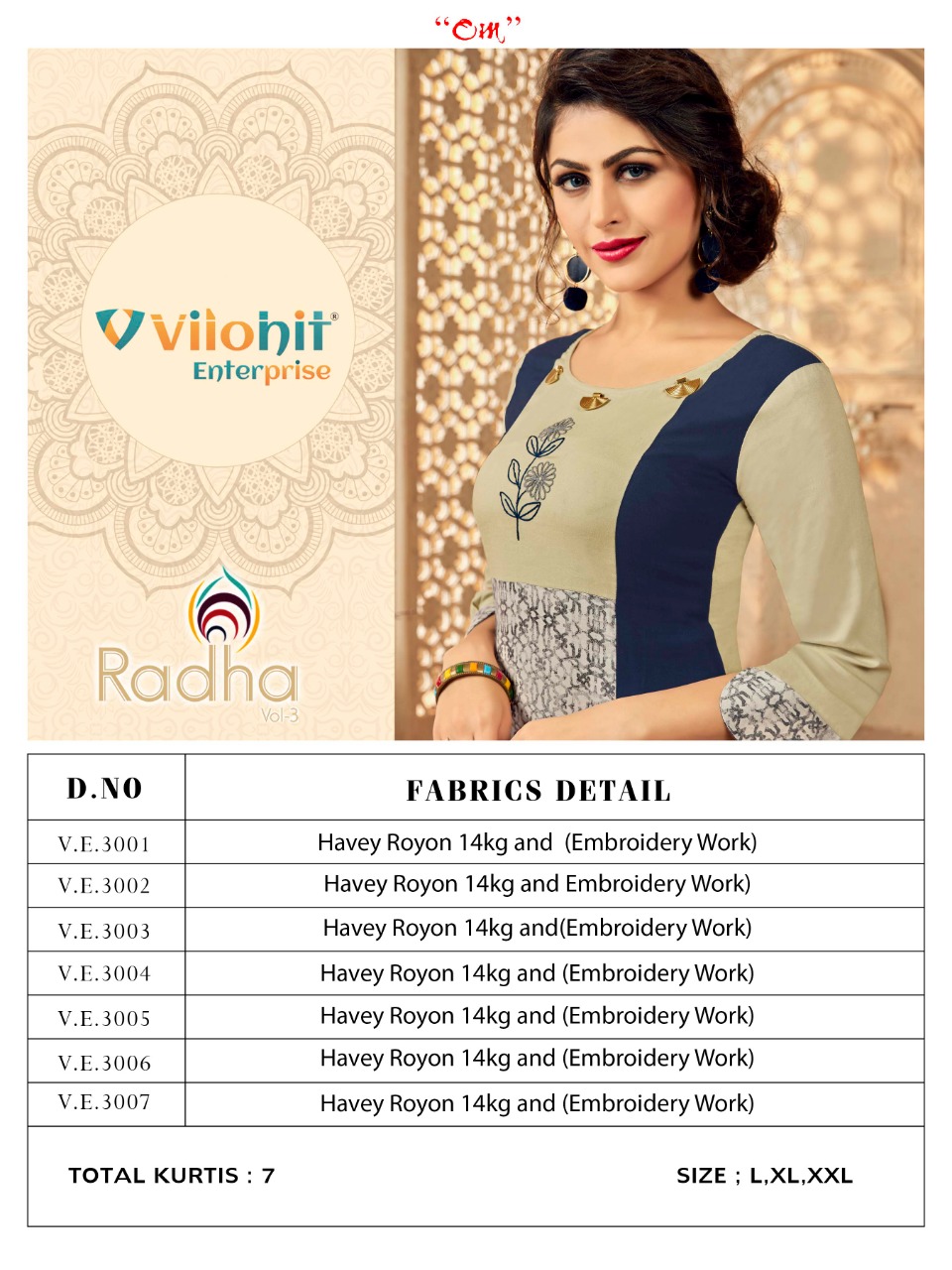 Vilohit Enterprise Presents Radha Vol 3 Wholesale Heavy Rayon Designer Kurtis Collection