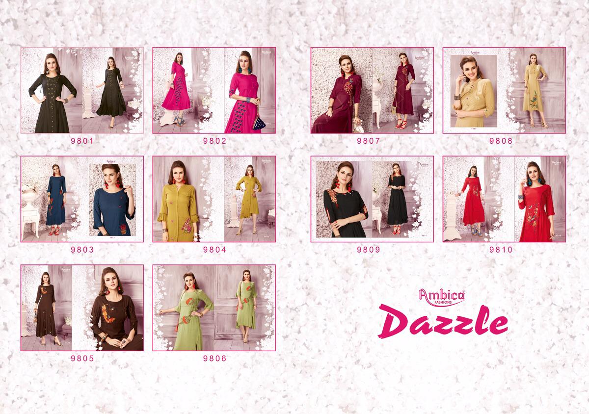 Ambica Presents Dazzle Rayon Designer Kurtis Collection Wholesale Price