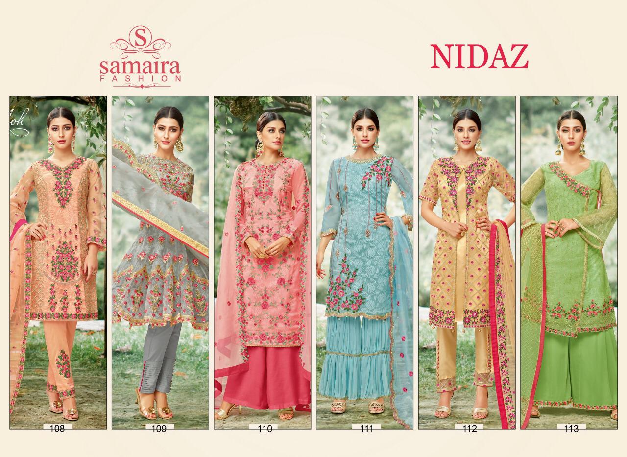 Samaira Fashion Presents Nidaz Tissue Heavy Embroidery Suits Wholesale Dealer Surat