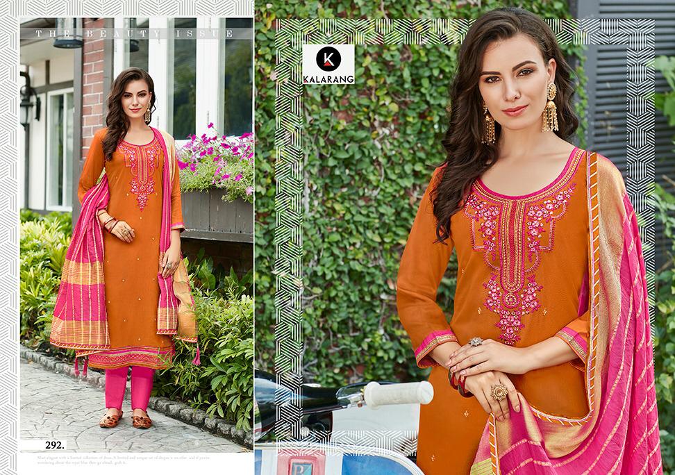 Kalarang Launch Jasmine Catalog Pure Jam Silk Cotton Embroidery Suits Wholesale Rate