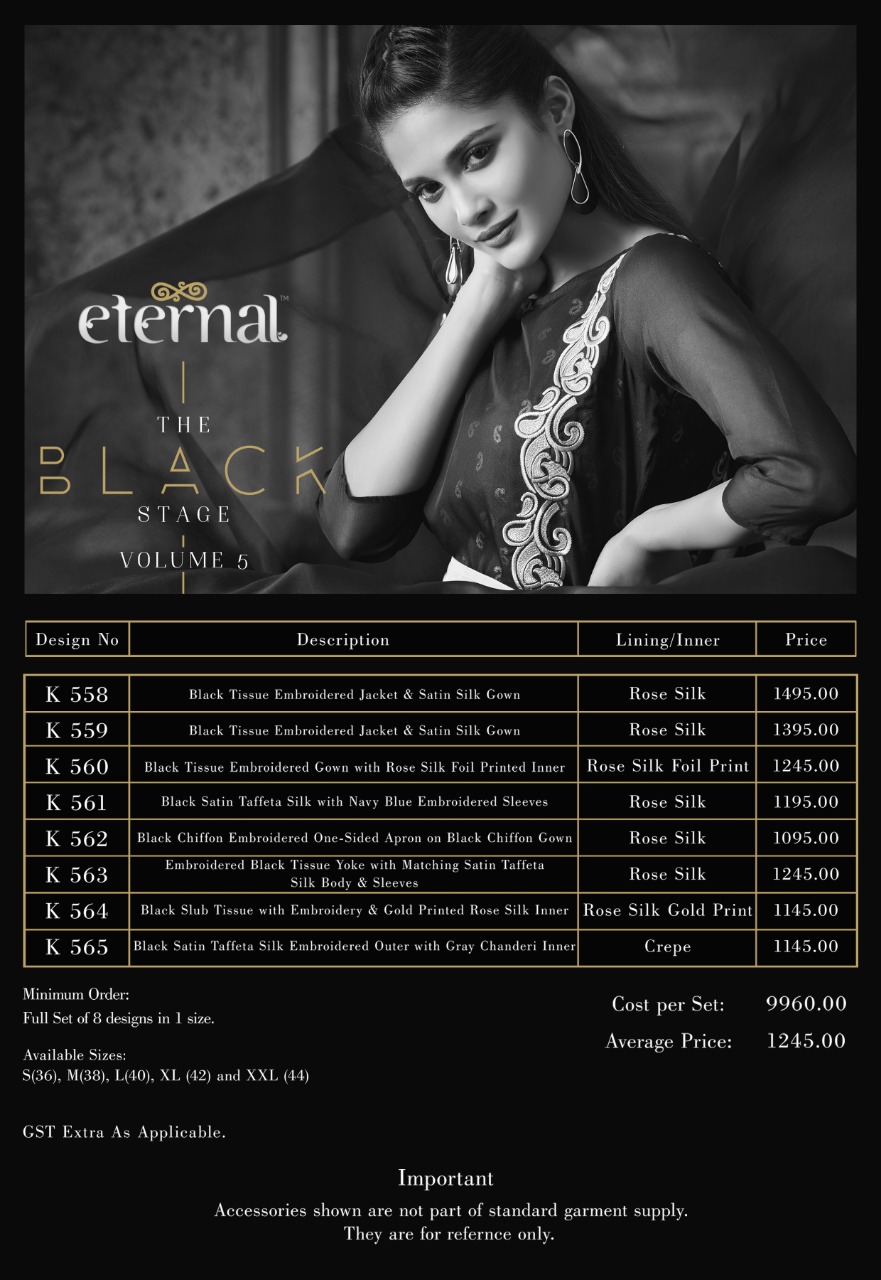 Eternal Launch Black Stage Vol 5 Exclusive Designer Heavy Kurtis Collection Wholesale Rate
