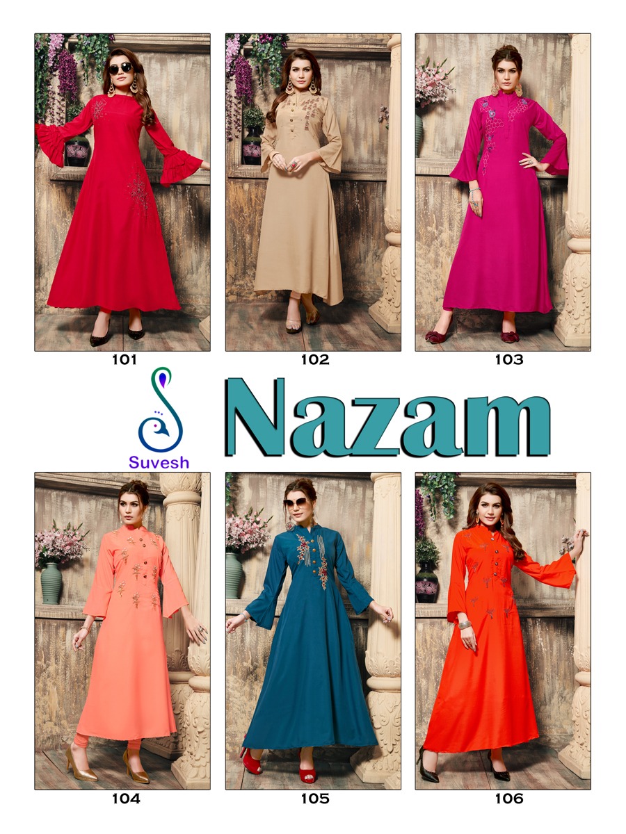 Suvesh Presents Nazam Catalog Wholesale Muslin Handwork Kurtis Collection