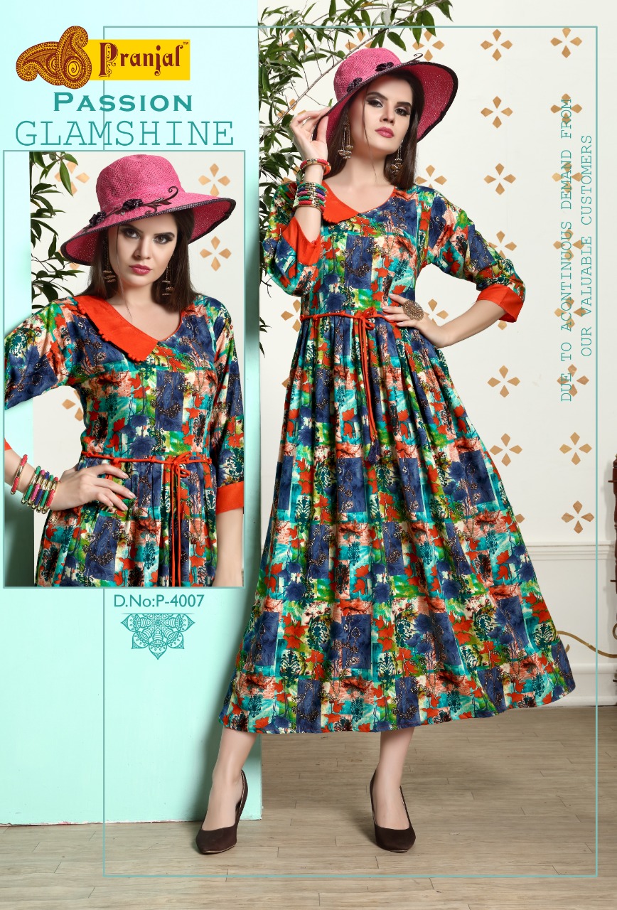Pranjal Presents Passion Vol 4 Exclusive Rayon Long Gown Style Kurtis Wholesale Rate