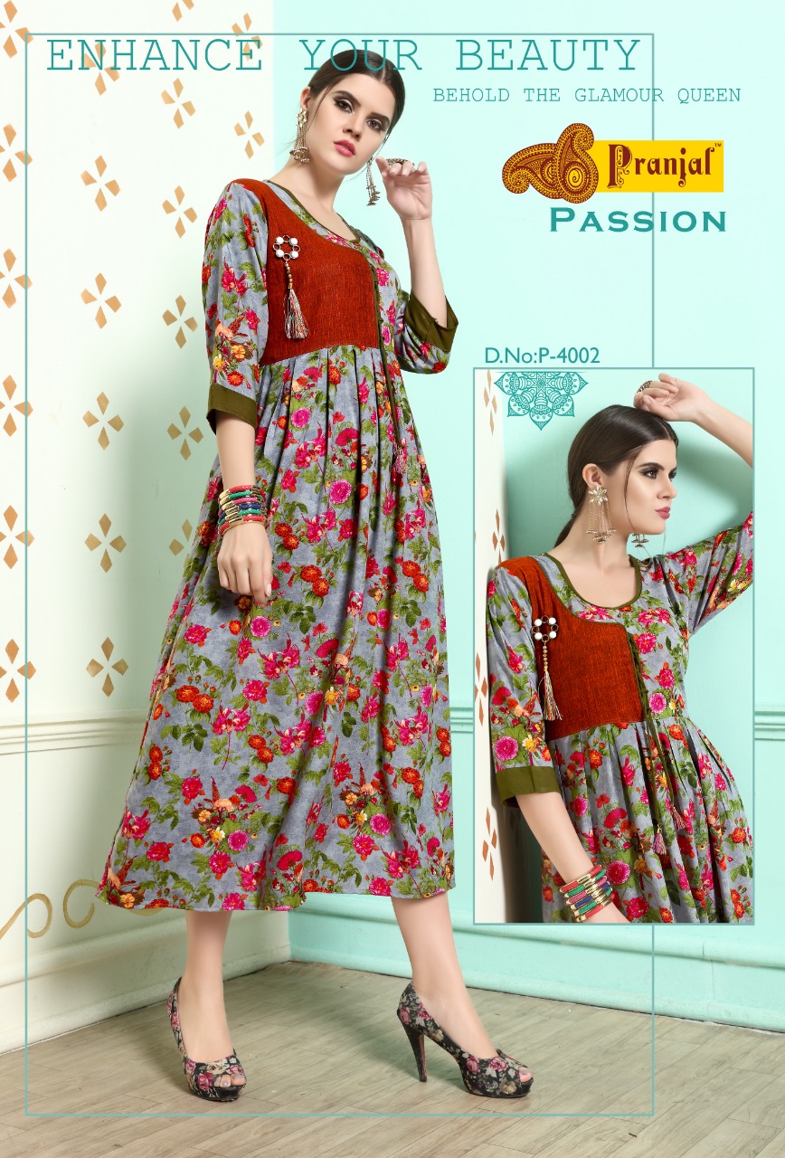 Pranjal Presents Passion Vol 4 Exclusive Rayon Long Gown Style Kurtis Wholesale Rate