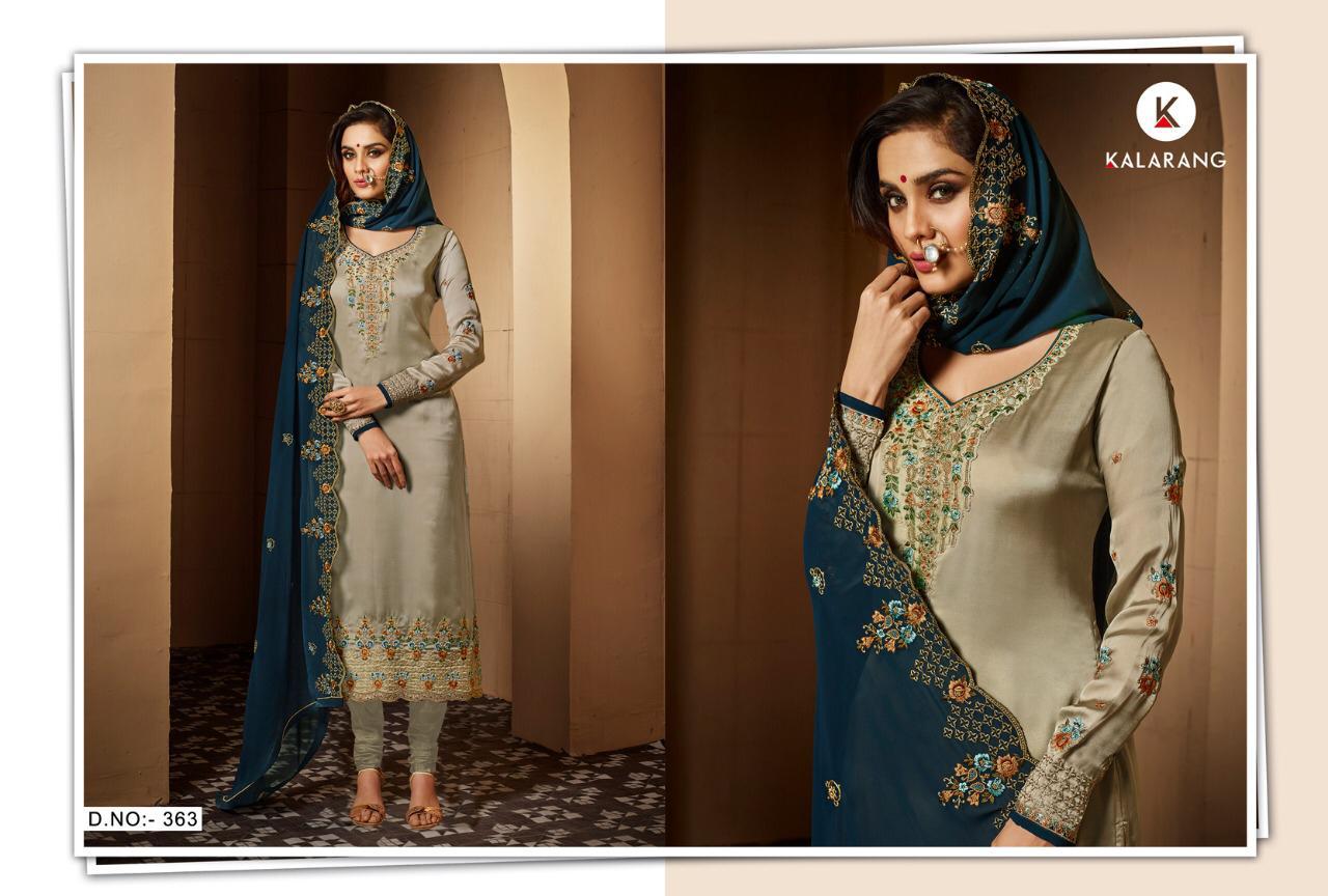 Kalarang Antra Catalog Satin Georgette Heavy Embroidery Suits