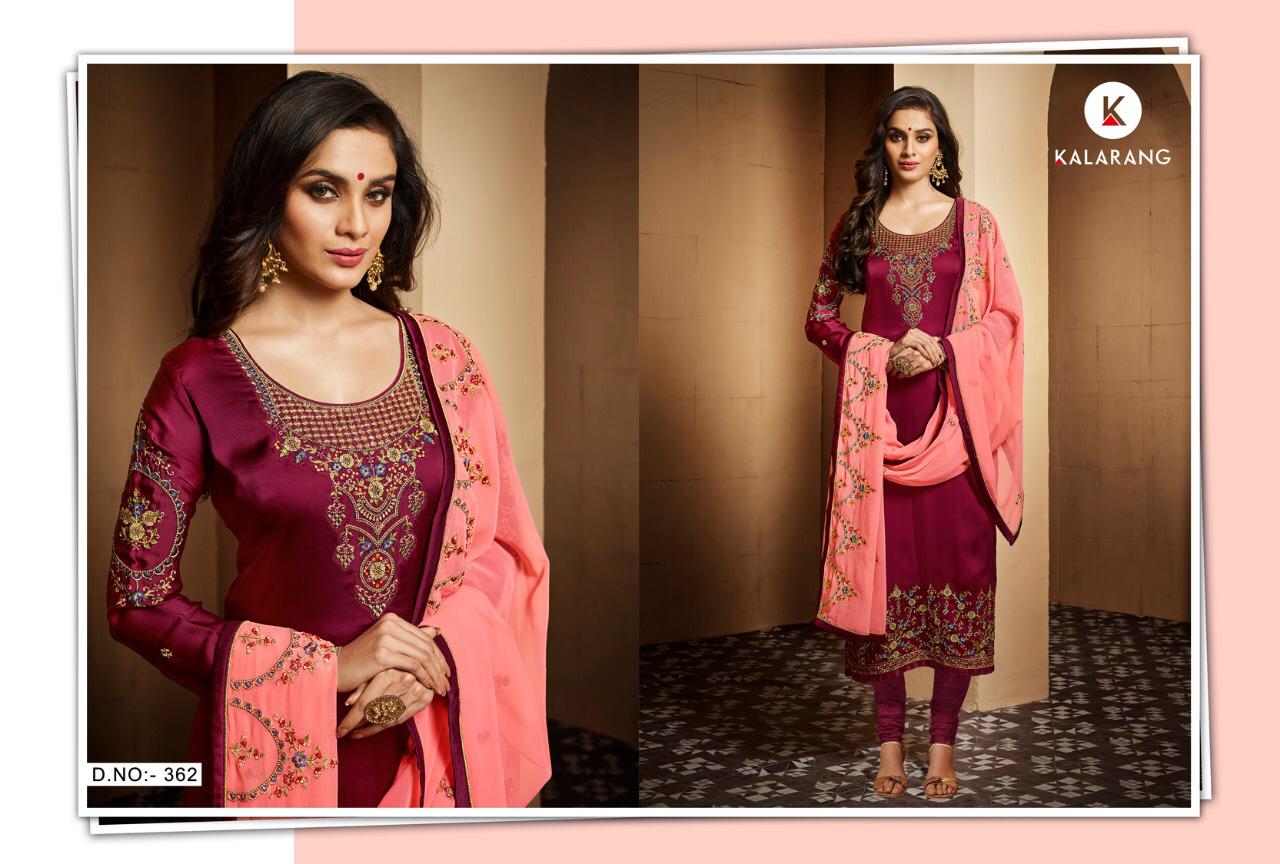 Kalarang Antra Catalog Satin Georgette Heavy Embroidery Suits