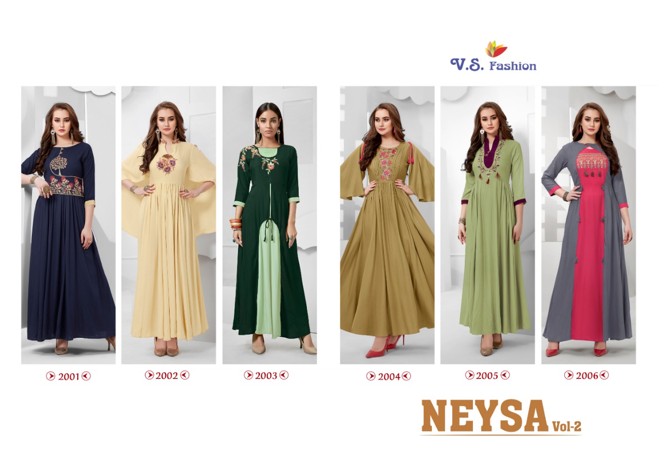 Vs Fashion Neysa Vol 2 Rayon Embroidery Kurtis Wholesale Price