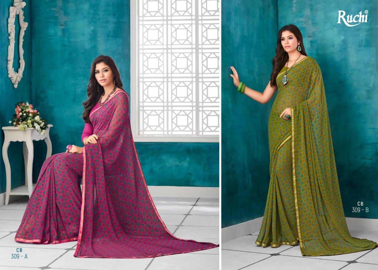 Ruchi Cadbury Issue 3 Exclusive Georgette Printed Sarees Collection Beat Rate Supplier