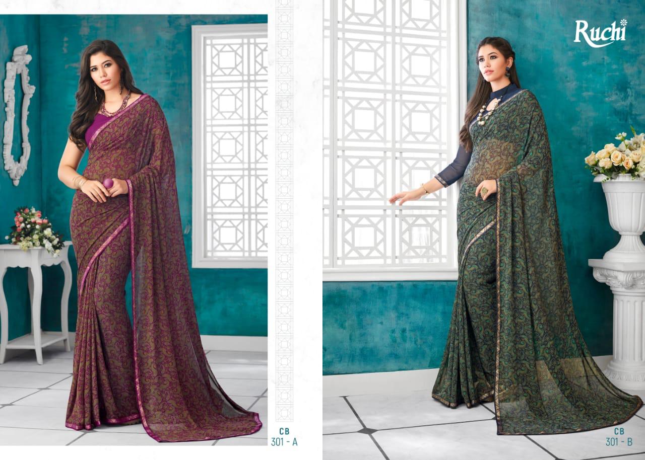 Ruchi Cadbury Issue 3 Exclusive Georgette Printed Sarees Collection Beat Rate Supplier