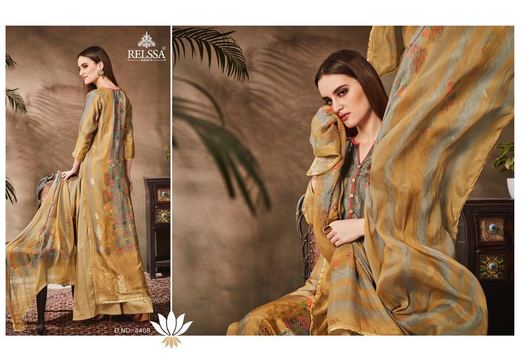 Relssa Fabrics Presents Kavya Dollars Jeqaurd Fancy Punjabi Dress Material Wholesale Rate
