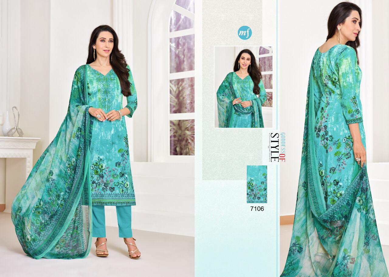 Mf Launch Essenza Vol 18 Exclusive Range Jam Satin Self Embroidery Dress Material Wholesale Rate