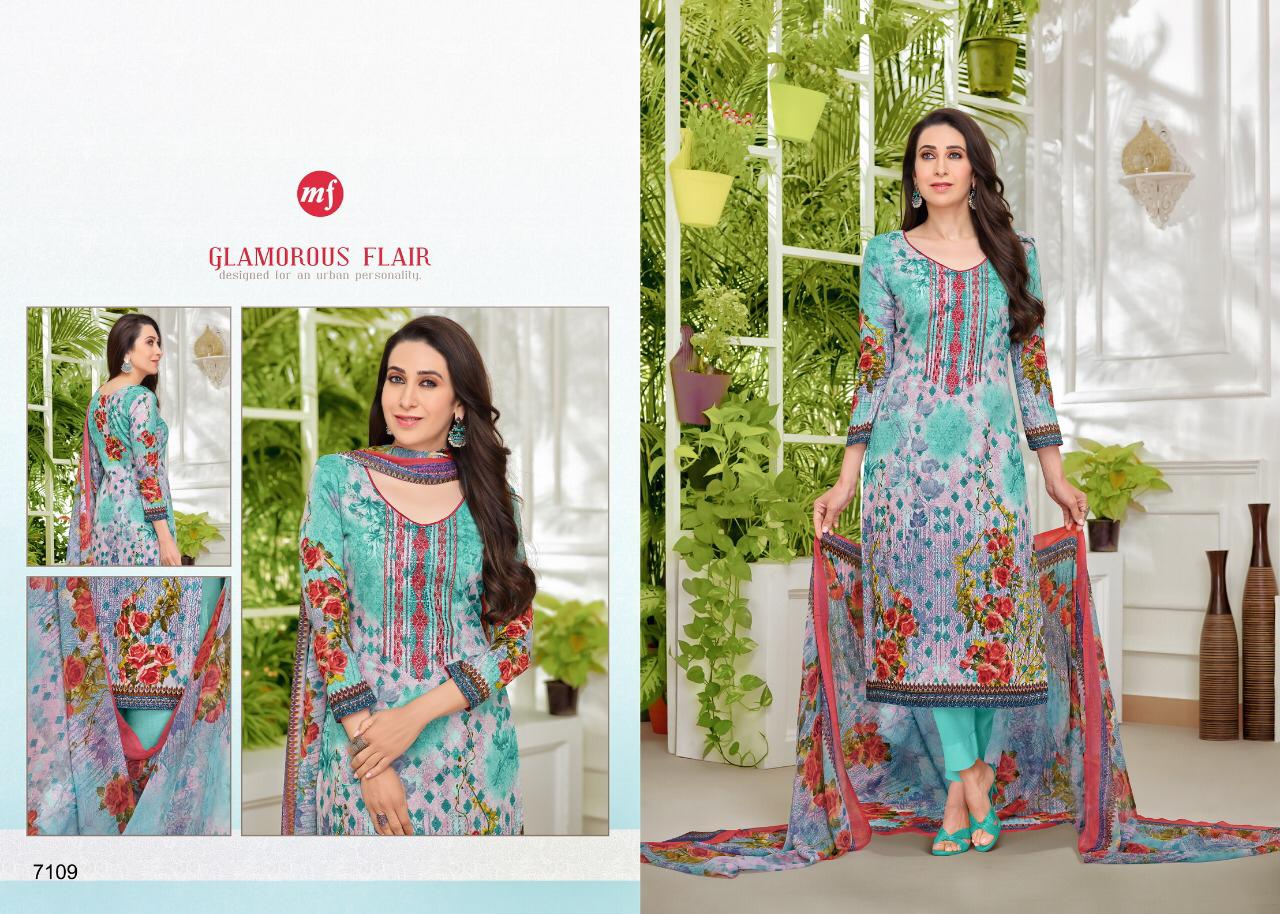Mf Launch Essenza Vol 18 Exclusive Range Jam Satin Self Embroidery Dress Material Wholesale Rate