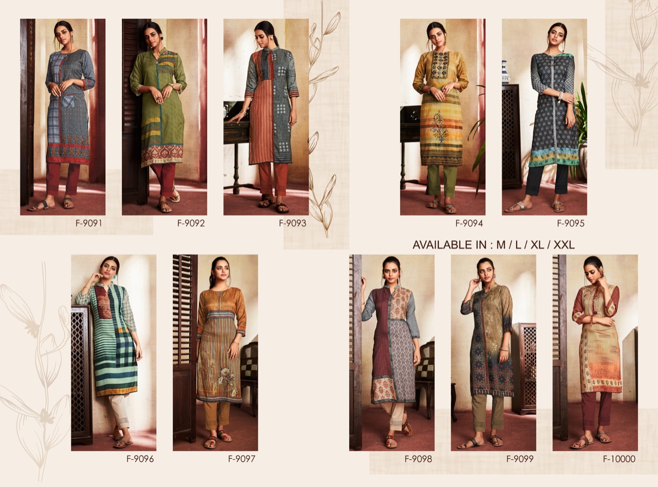 Feminista Presents Adhira Catalog Soft Silk Digital Prints Fancy Kurtis Collection