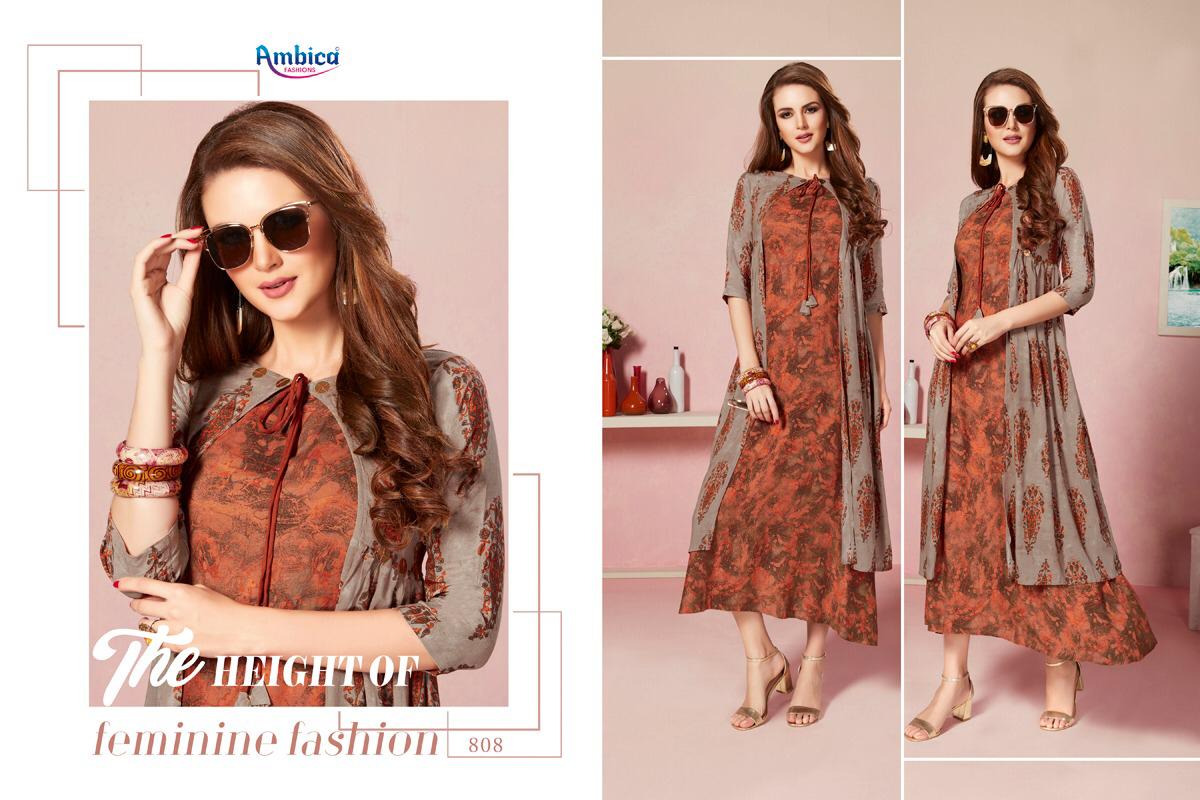 Ambica Presents Reoza Rayon Fancy Kurtis Collection Best Price Seller Full Set Surat