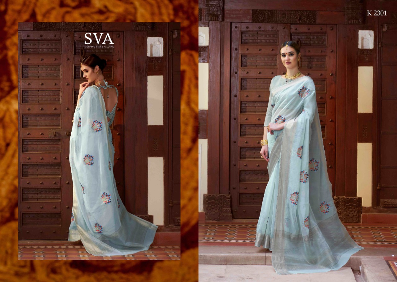 Sva Saahitya Orgenza Fabrics Designer Sarees Collection Best Rate Supplier Surat