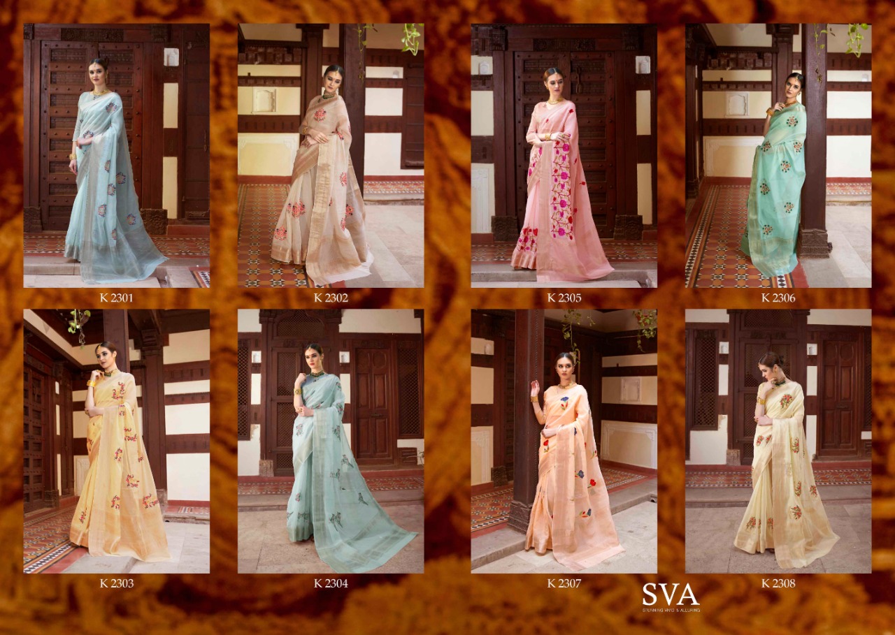 Sva Saahitya Orgenza Fabrics Designer Sarees Collection Best Rate Supplier Surat