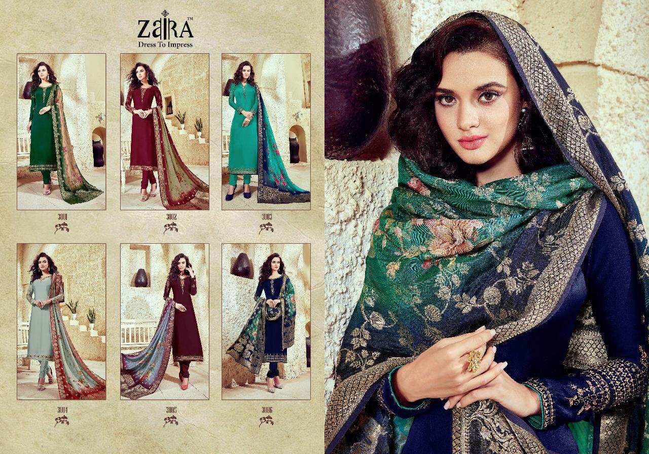 Zaira Nazakat Georgette Embroidery Fancy Jeqaurd Dupatta Dress Material Wholesale Price Supplier Surat