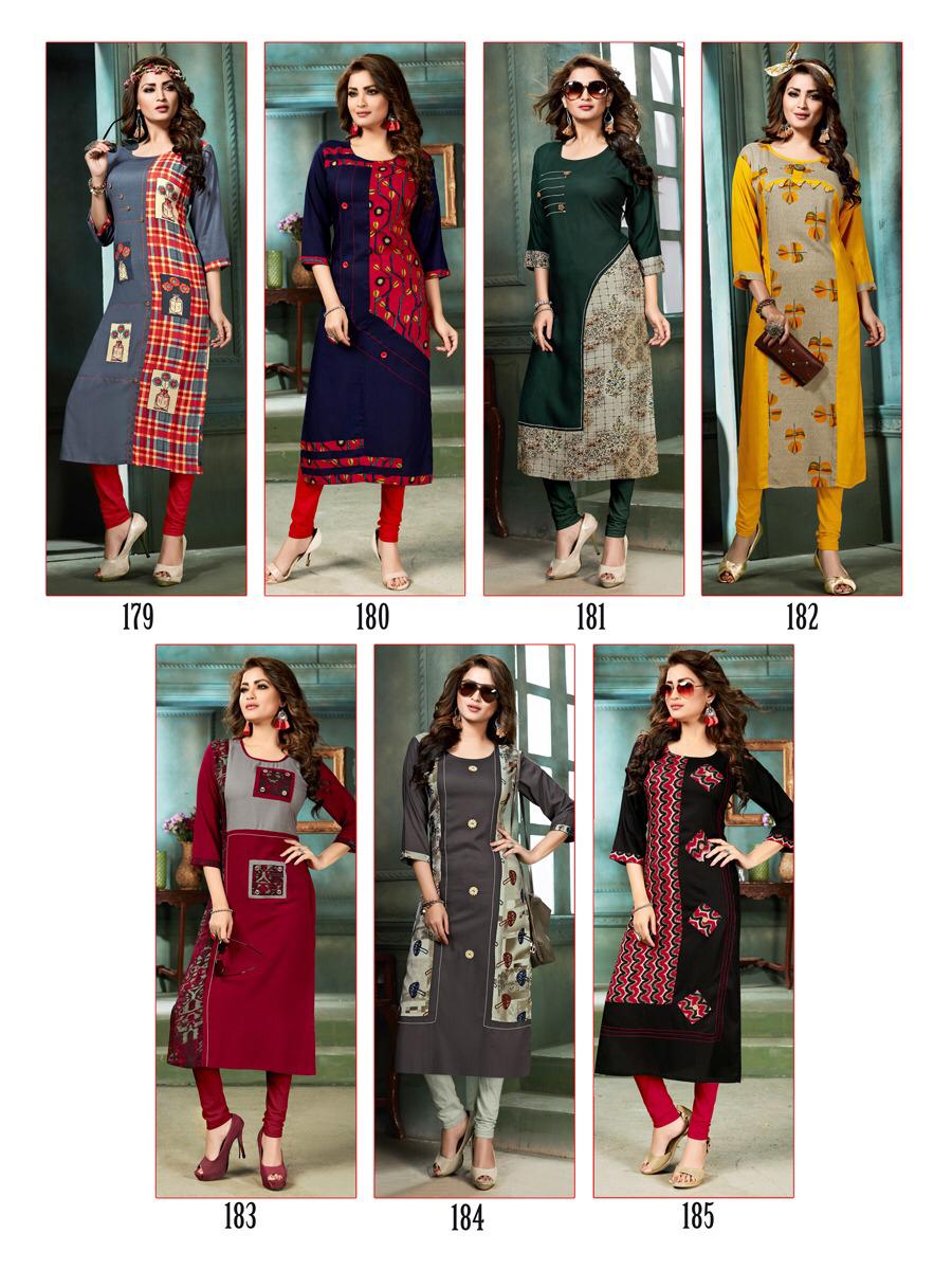 Suvesh Natasha 16 Rayon Prints With Work Designer Kurtis Collection Wholesale Rate