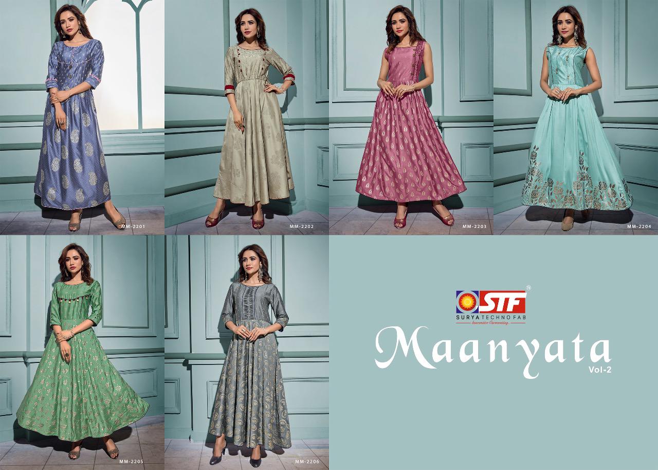 Stf Maanyata Vol 2 Satin Silk Light Weight Gown Eid Special Collection Wholesale Supplier Manufacturer Online Surat Textile