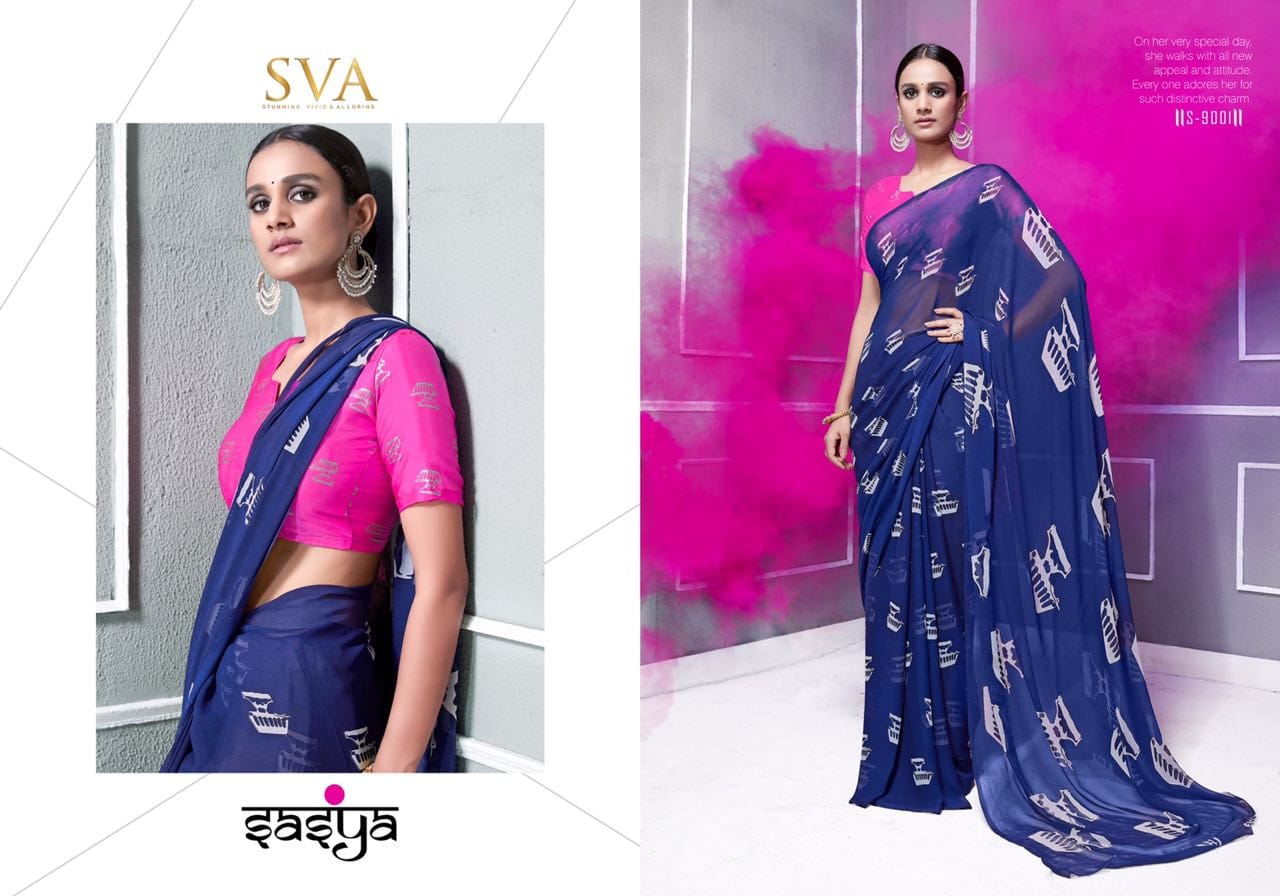 Sva Launch Sasya Georgette Colourfull Fancy Printed Sarees Wholesale Rate