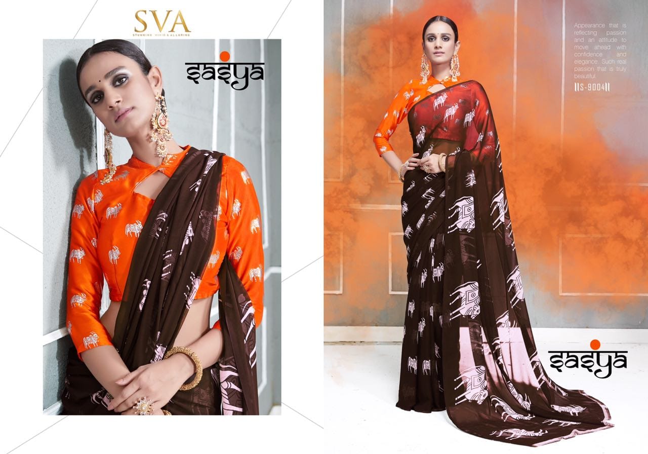 Sva Launch Sasya Georgette Colourfull Fancy Printed Sarees Wholesale Rate