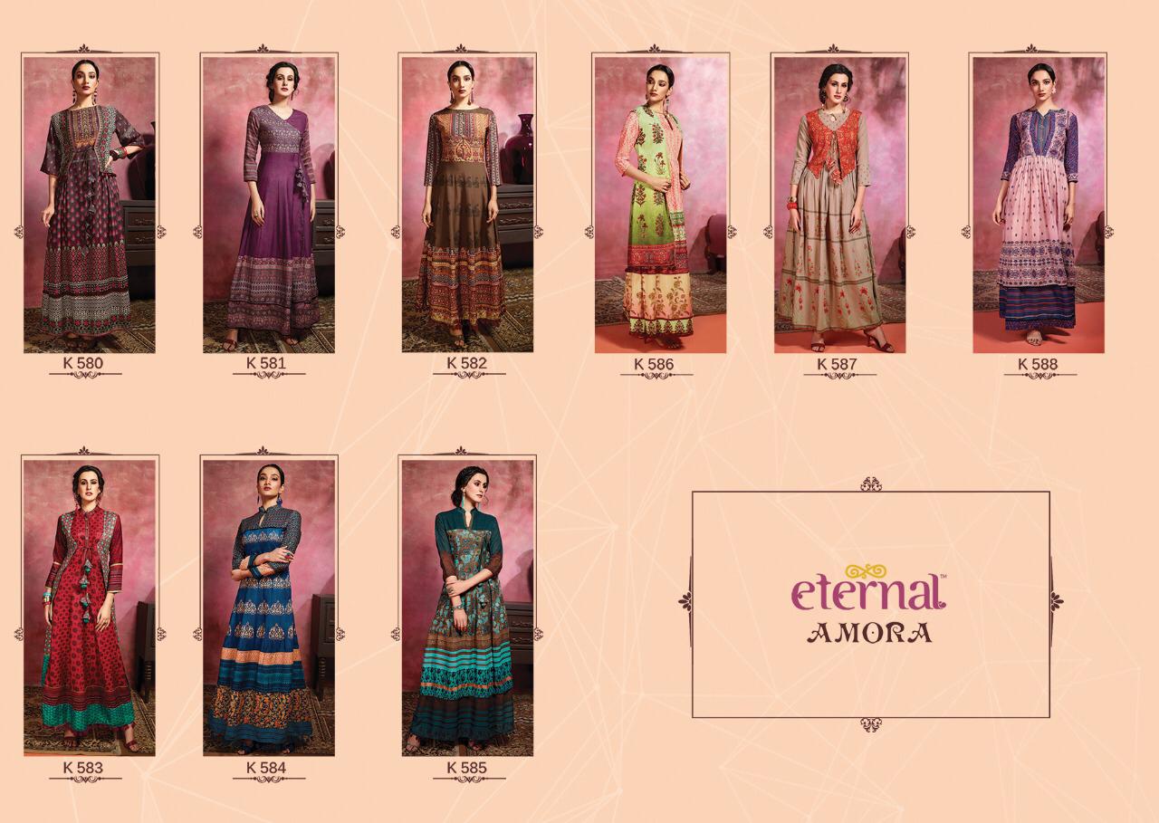 Eternal Aroma K 580 To K 588 Series Rose Cotton Long Kurti With Separated Jacket Style Collection Wholesale Supplier Surat Dealer Rate