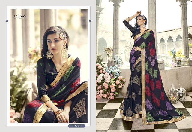 Triveni Blossom Chiffon Printed Exclusive Designer Sarees Supplier Online Dealer At Surat