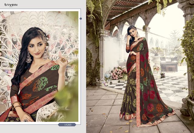Triveni Blossom Chiffon Printed Exclusive Designer Sarees Supplier Online Dealer At Surat