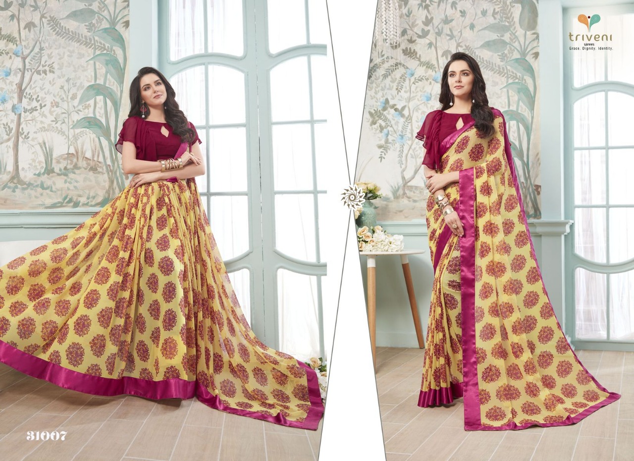 Triveni Medhya Designer Georgette Sarees With Satin Silk Lace Wholesale Supplier Manufacturer Online Shopping In Surat Textile