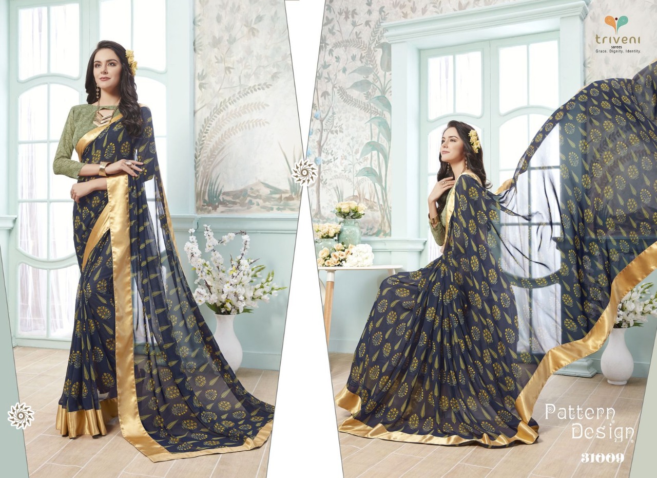 Triveni Medhya Designer Georgette Sarees With Satin Silk Lace Wholesale Supplier Manufacturer Online Shopping In Surat Textile
