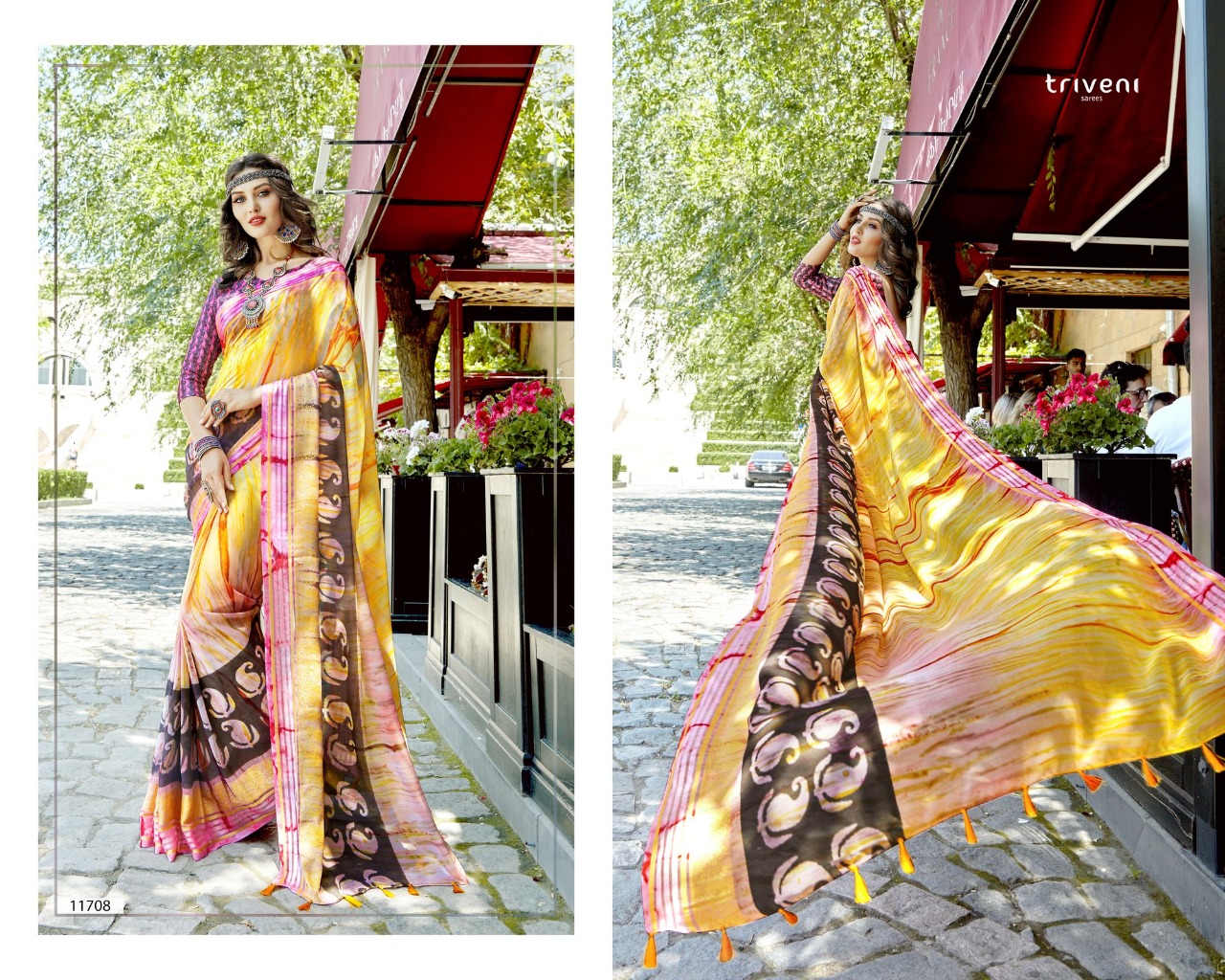 Triveni Pranjal Light Weight Ethnic Sarees With Printed Blouse Concept Wholesale Dealer Online Shopping In Surat Textile