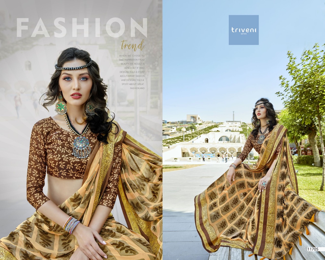 Triveni Pranjal Light Weight Ethnic Sarees With Printed Blouse Concept Wholesale Dealer Online Shopping In Surat Textile