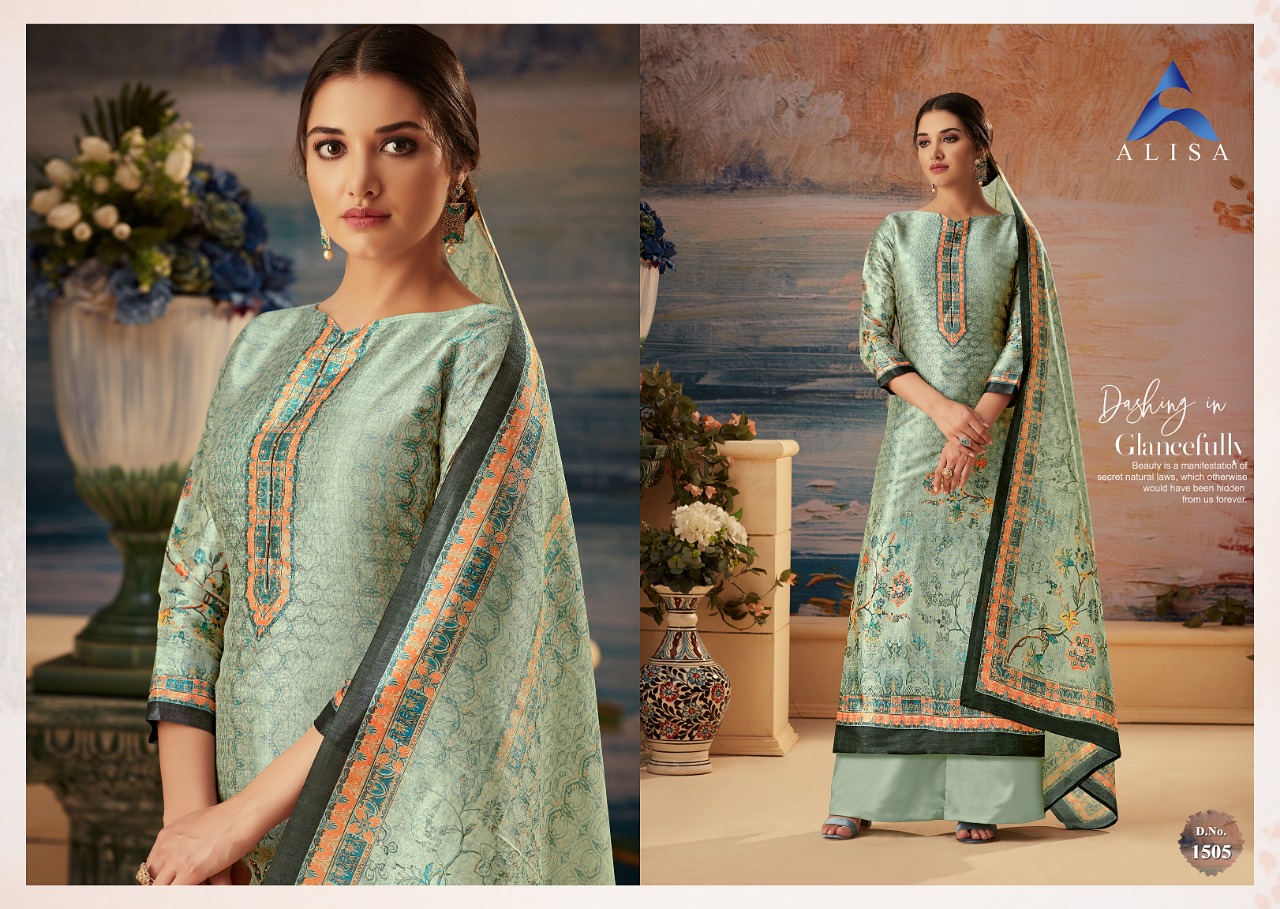 Alisa Silky Pure Silk Fancy Prints With Work Salwar Kameez Wholesale Rate