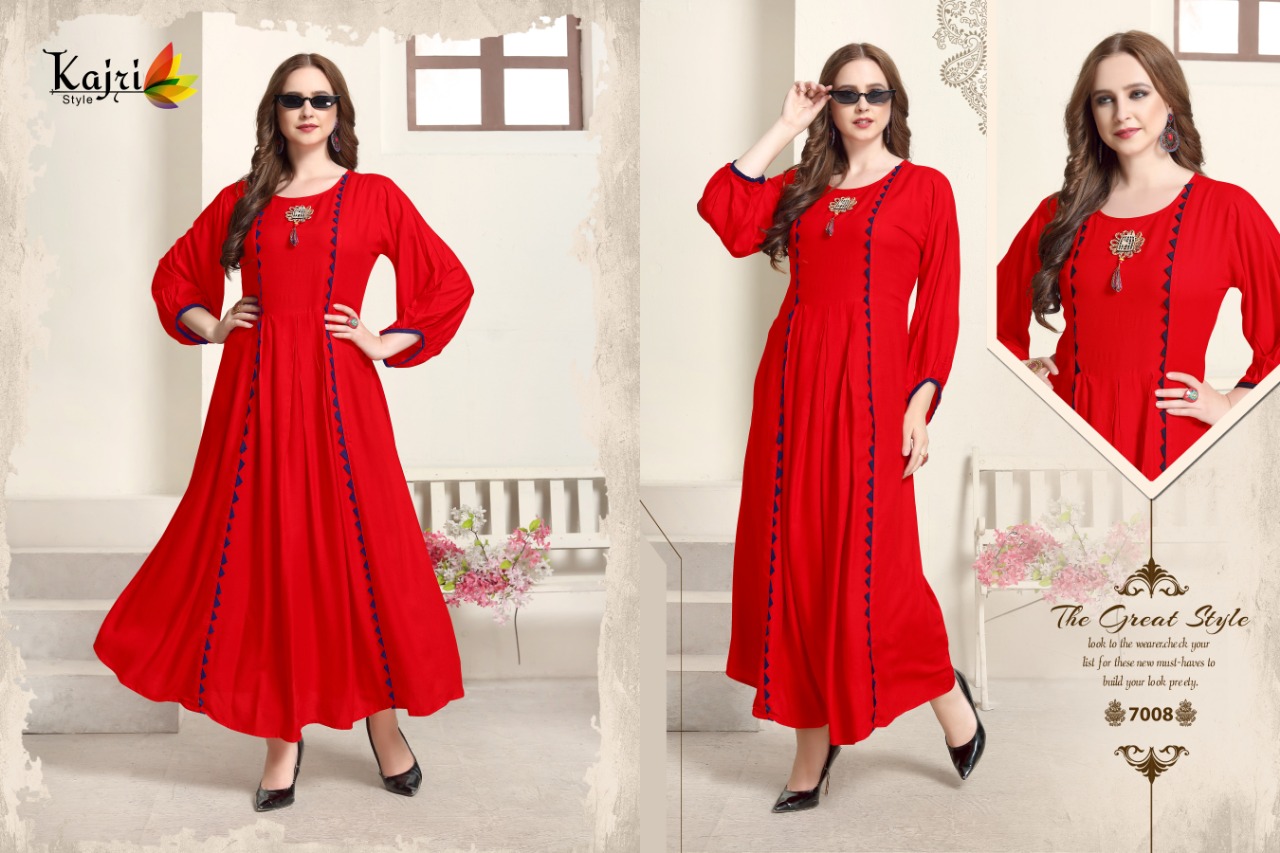 Kajri Style Pulpee Vol 7 Catalogue Exclusive Rayon Long Kurtis Collection Online Supplier From Surat
