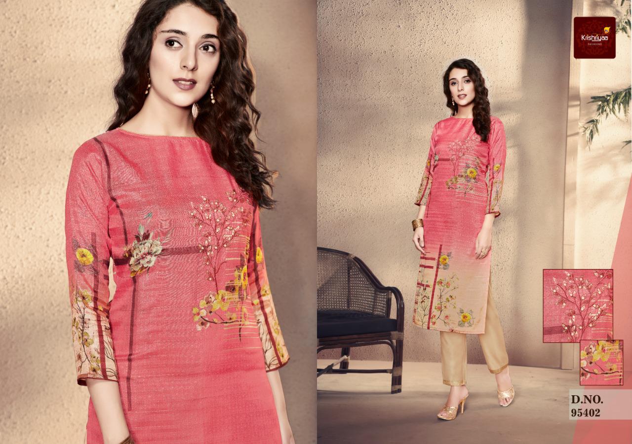 Krishriyaa Elegance Catalogue Kolaveri Silk With Digital Prints Embroidery Work Kurtis Wholesale Collection At Surat