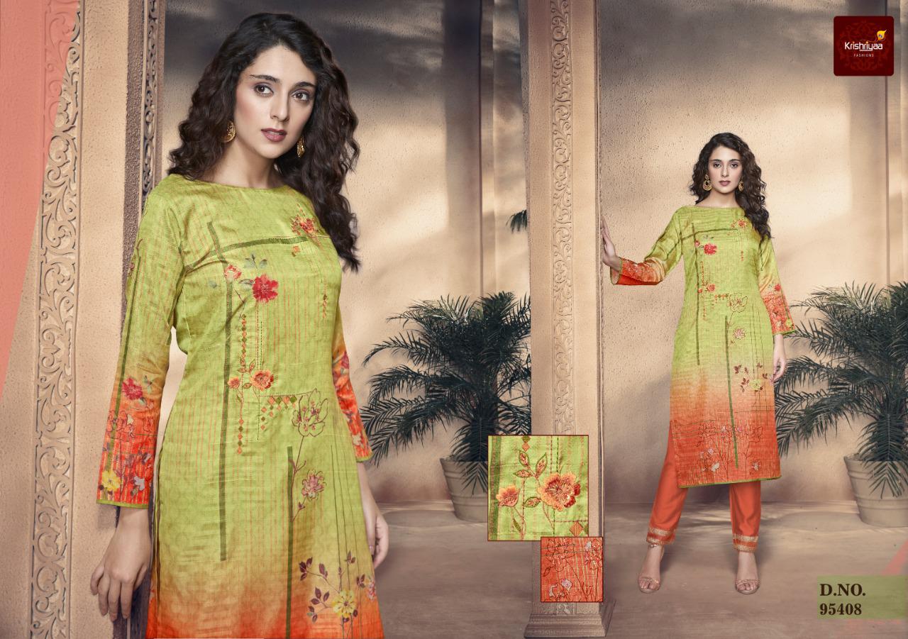 Krishriyaa Elegance Catalogue Kolaveri Silk With Digital Prints Embroidery Work Kurtis Wholesale Collection At Surat