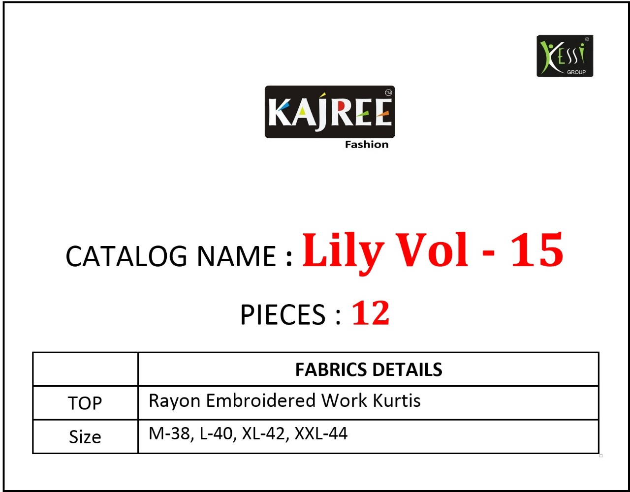 Kajree Lily Vol 15 Catalogue Fancy Rayon Embroidery Work Kurtis Wholesale Collection Online Surat