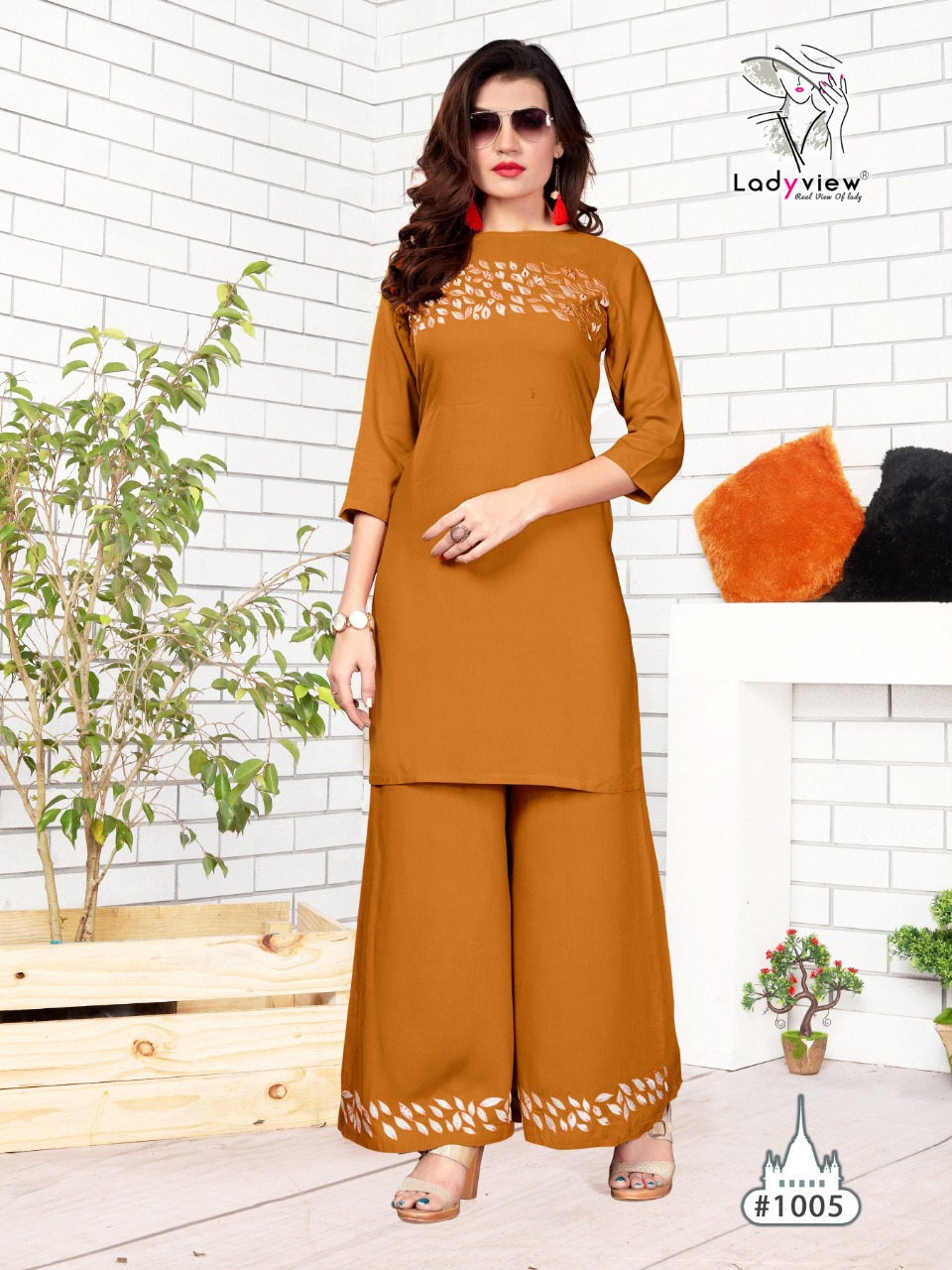 Ladyview Plazzo Point Catalogue Fancy Rayon Party Wear Kurtis With Plazzo Collection Wholesale Surat