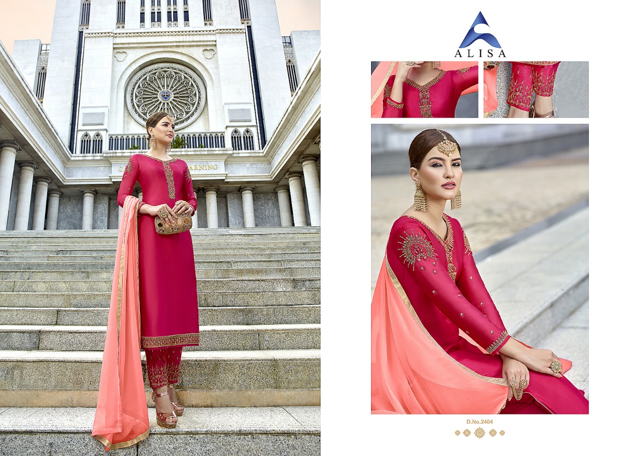 Alisa Zarin Fancy Satin Georgette Embroidery Work Salwar Suits Wholesale Collection From Surat
