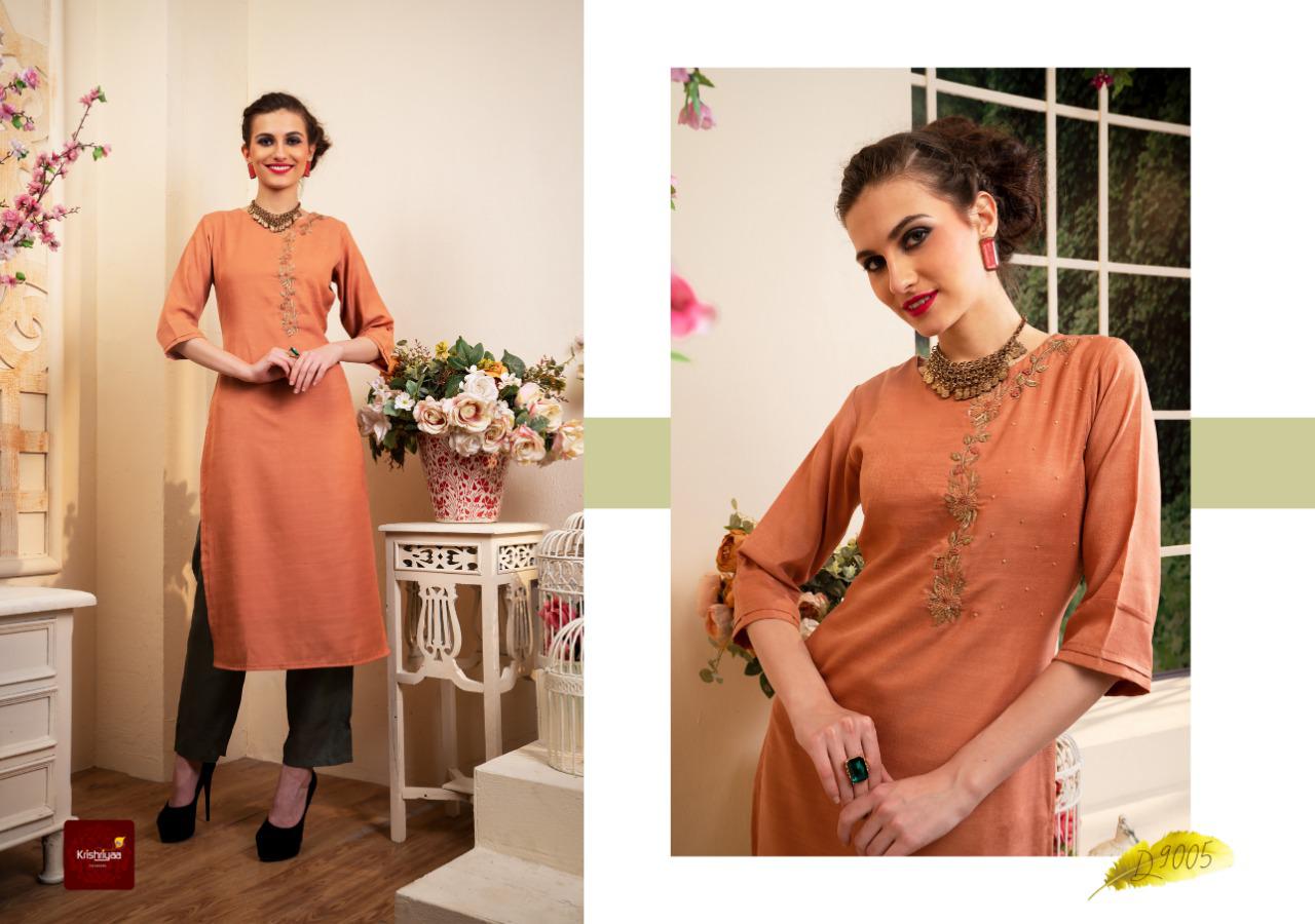 Grace Vol 4 By Krishriyaa Spun Silk Slub Elegance Handwork Straight Kurtis Collection Wholesale Surat