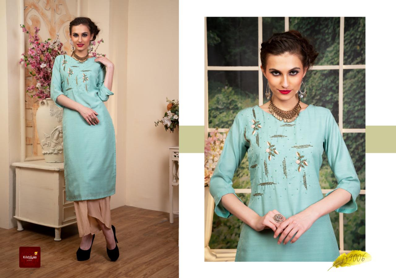 Grace Vol 4 By Krishriyaa Spun Silk Slub Elegance Handwork Straight Kurtis Collection Wholesale Surat